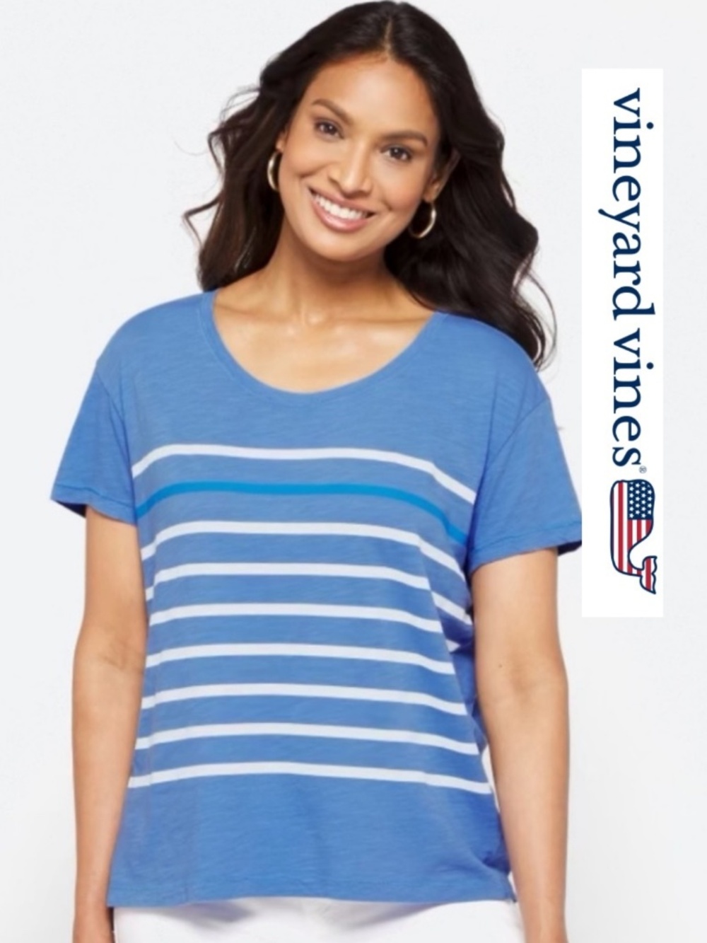 EUC Vineyard Vines Blue stripe SURFTEE top, M, CB2758